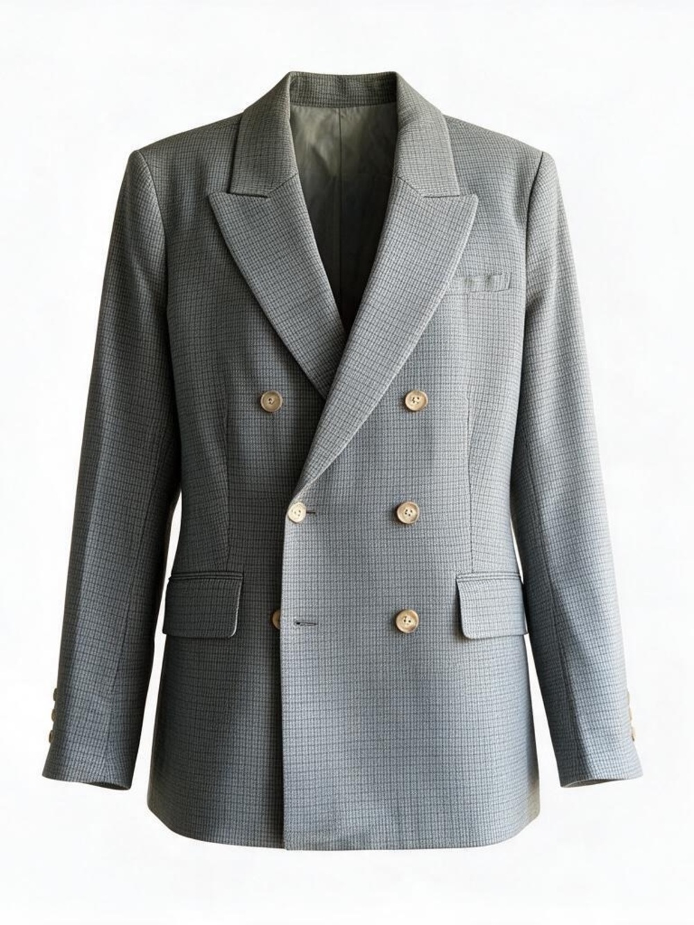 Double-Breasted woman’s Blazer and pants in Light Gray Glen Plaid